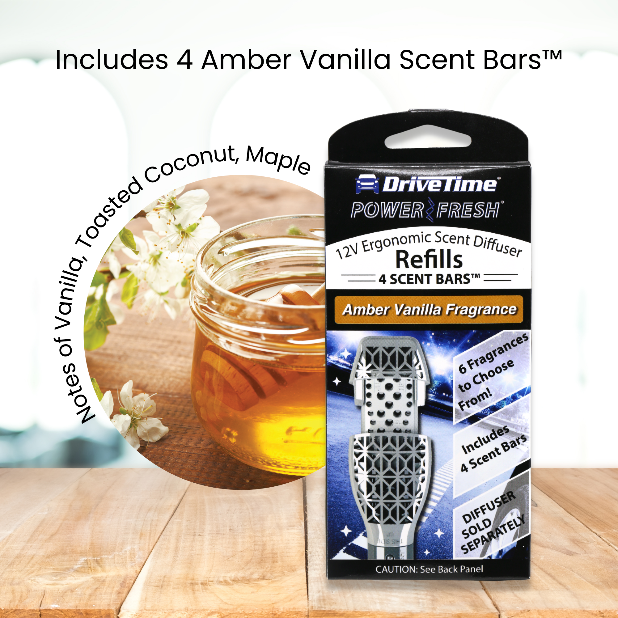 Power Fresh® 12-Volt Car Diffuser Air Freshener & Scent Bar Refills Amber Vanilla Scent Bar 4-Pack car fragrance