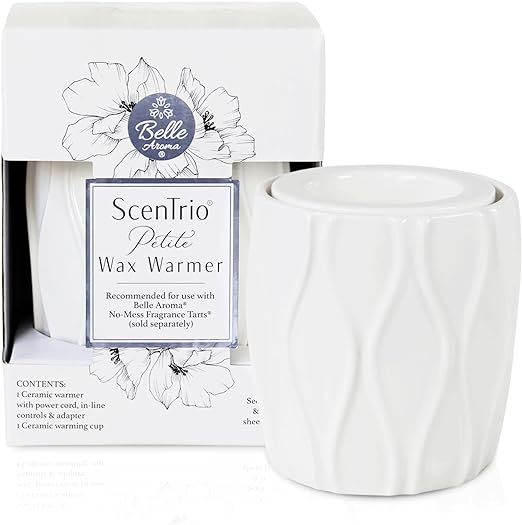 Belle Aroma® Premium Deluxe ScenTrio® Petite Ceramic Scented Wax Warmer with VersaScent® Technology White Diamond 