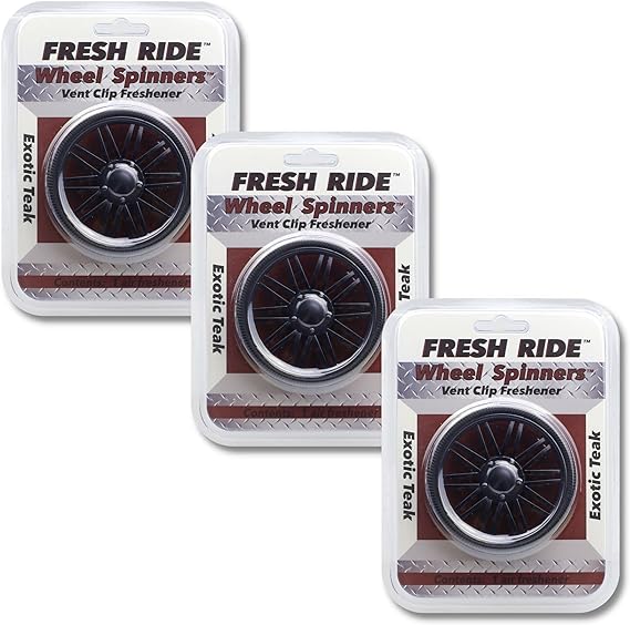 Fresh Ride Wheel Spinner Car Vent Clip Air Freshener Exotic Teak Gun Metal - 3 Pack car fragrance