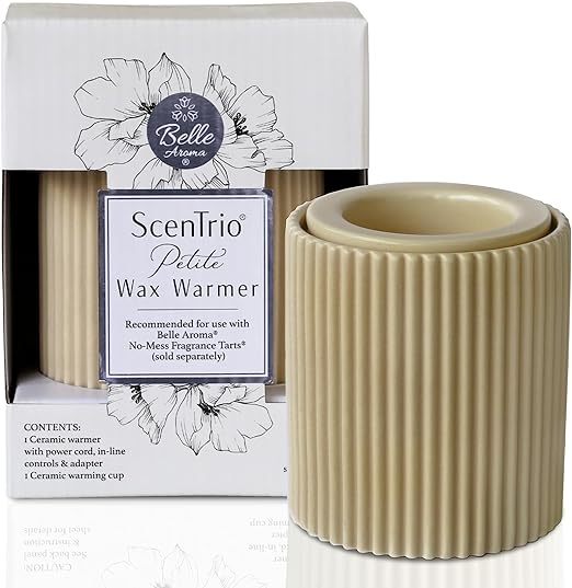 Belle Aroma® Premium Deluxe ScenTrio® Petite Ceramic Scented Wax Warmer with VersaScent® Technology Taupe Fluted 