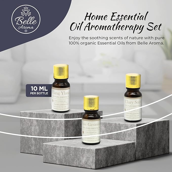 Belle Aroma Home Essential Oil Aromatherapy Set (3 Pack, 10ml)  