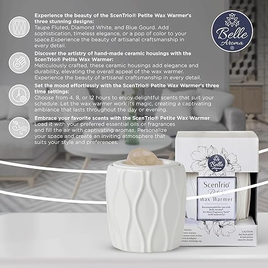 Belle Aroma® Premium Deluxe ScenTrio® Petite Ceramic Scented Wax Warmer with VersaScent® Technology  