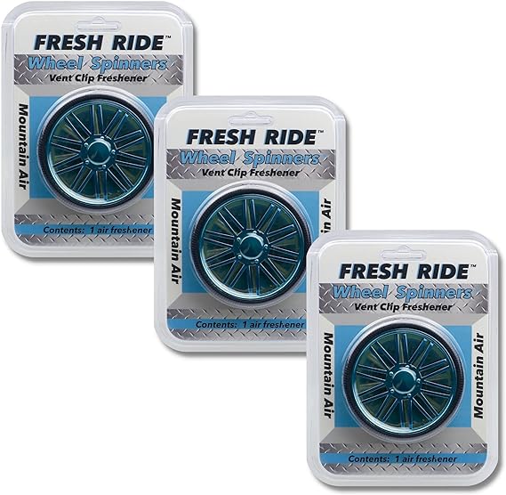 Fresh Ride Wheel Spinner Car Vent Clip Air Freshener Mountain Air Blue Vac - 3 Pack car fragrance