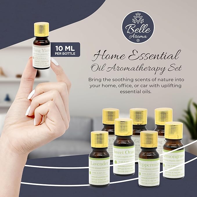 Belle Aroma Home Essential Oil Aromatherapy Set (7 Pack, 10ml)  