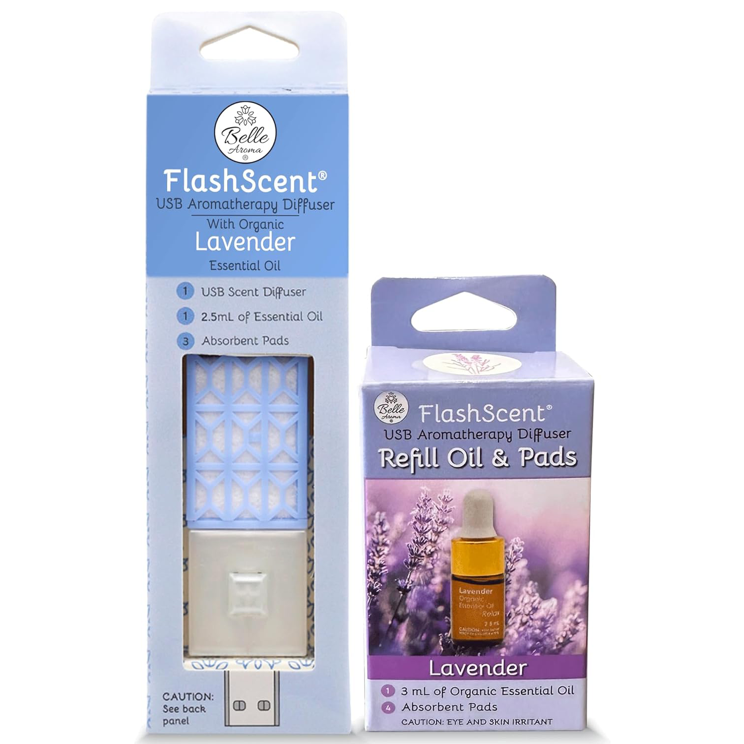 The FlashScent® USB Aromatherapy Essential Oil Diffuser Serenity Blue Diffuser & Lavender + Flashscent Refill Oil 3.5ml and 4 Pads aromatherapy