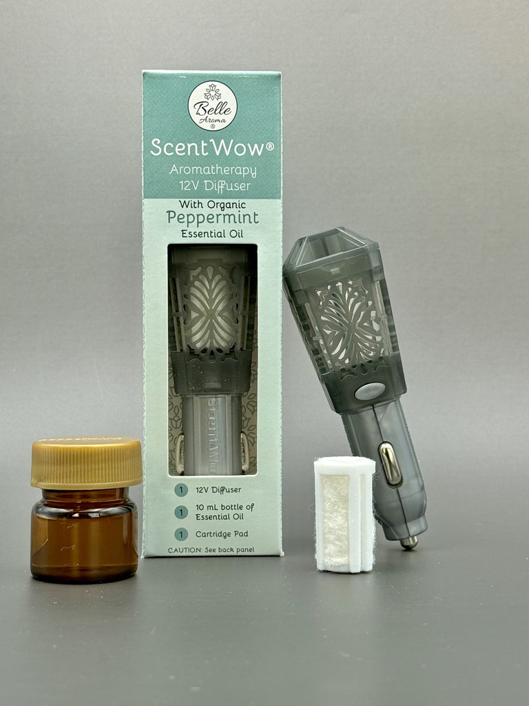 The ScentWow® 12 Volt Aromatherapy Diffuser for Car, Truck, or SUV Translucent Gray with Peppermint Oil car fragrance