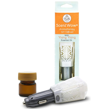 The ScentWow® 12 Volt Aromatherapy Diffuser for Car, Truck, or SUV White Pearl & Silver w/ Ylang Ylang car fragrance