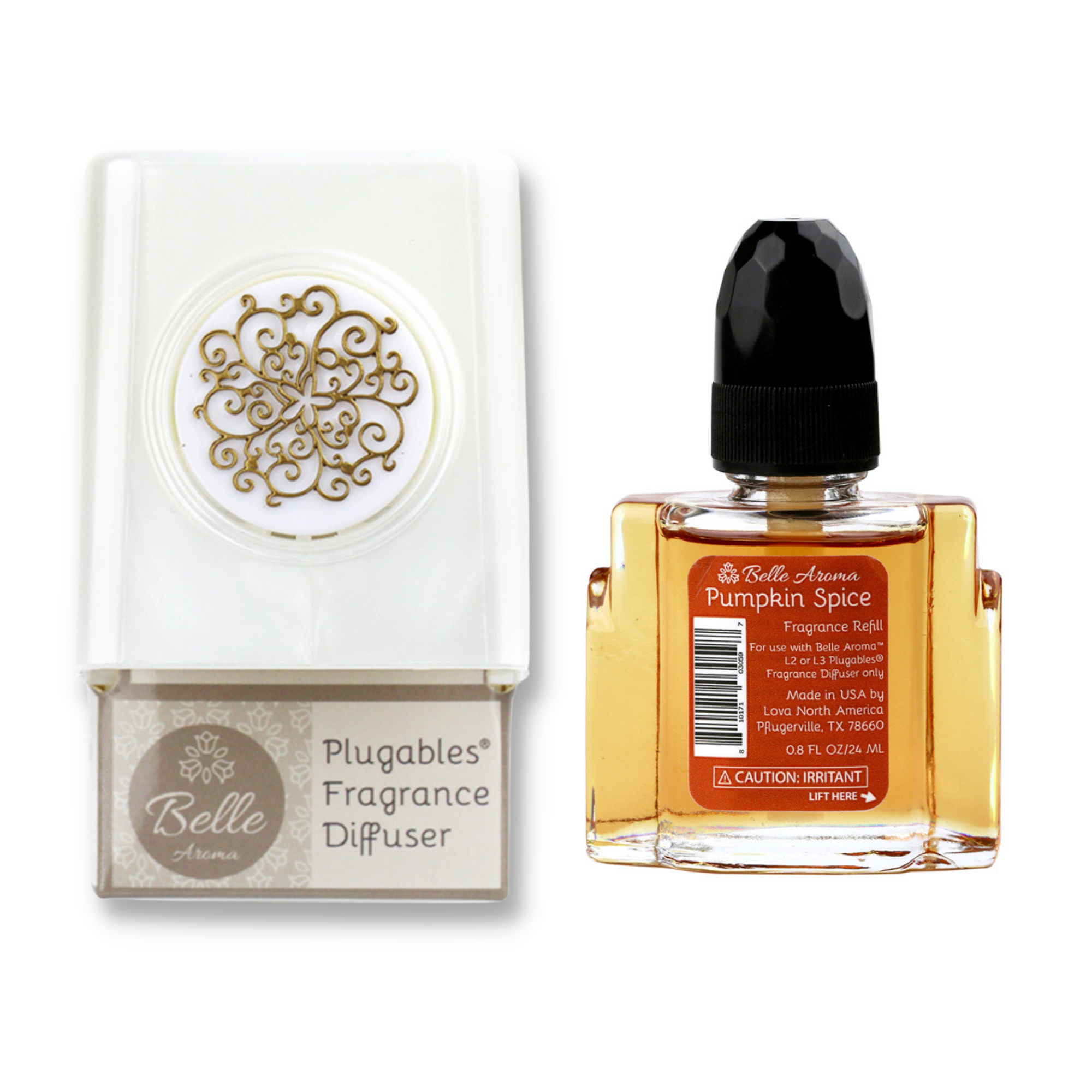 Floral Medallion Plugables® Plugin Aromalectric® Scented Oil Diffuser - Pearl White with Pumpkin Spice Fragrance Oil Home Fragrance Accessories