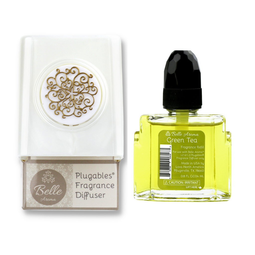 Floral Medallion Plugables® Plugin Aromalectric® Scented Oil Diffuser - Pearl White with Green Tea Fragrance Oil Home Fragrance Accessories