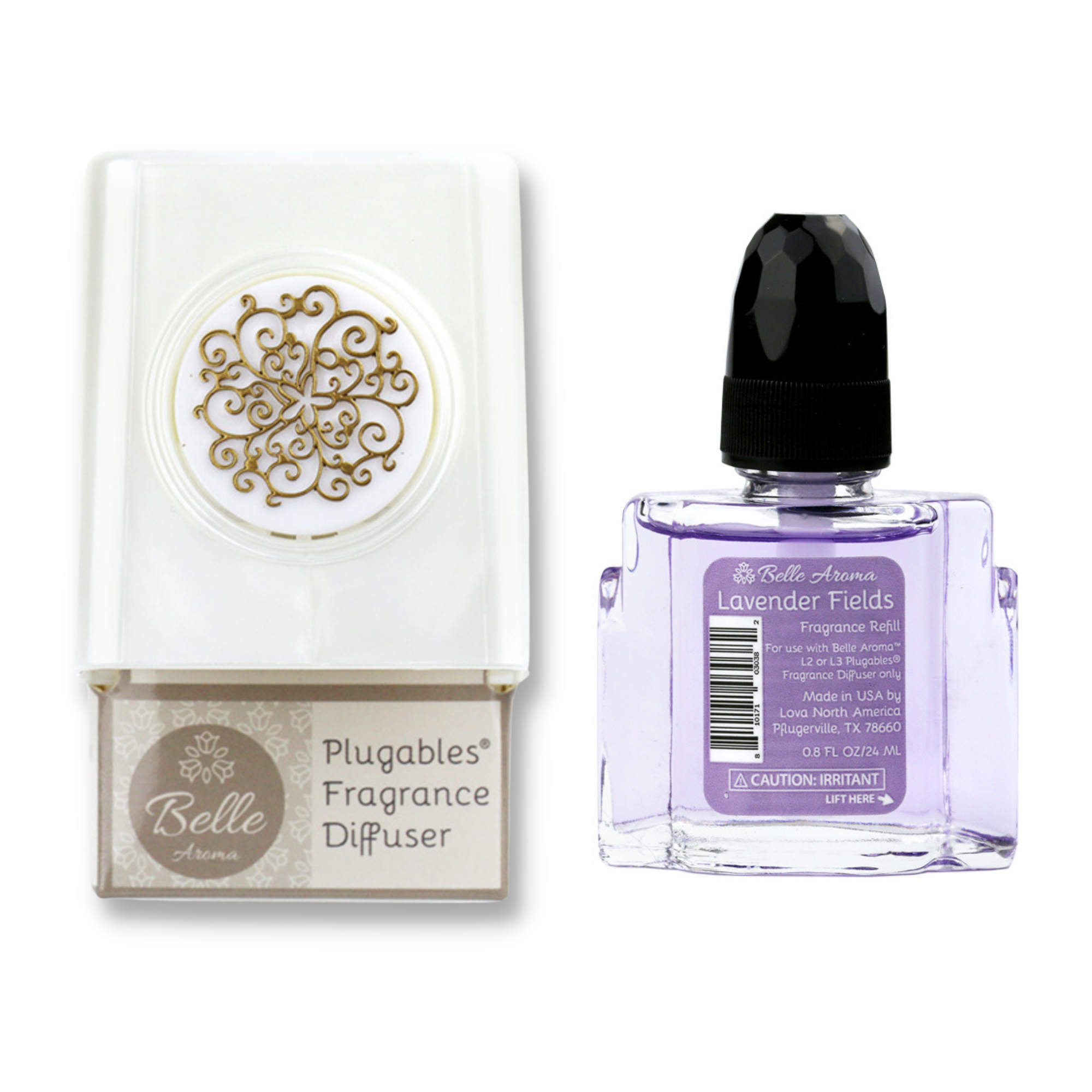 Floral Medallion Plugables® Plugin Aromalectric® Scented Oil Diffuser - Pearl White with Lavender Fields Fragrance Oil Home Fragrance Accessories