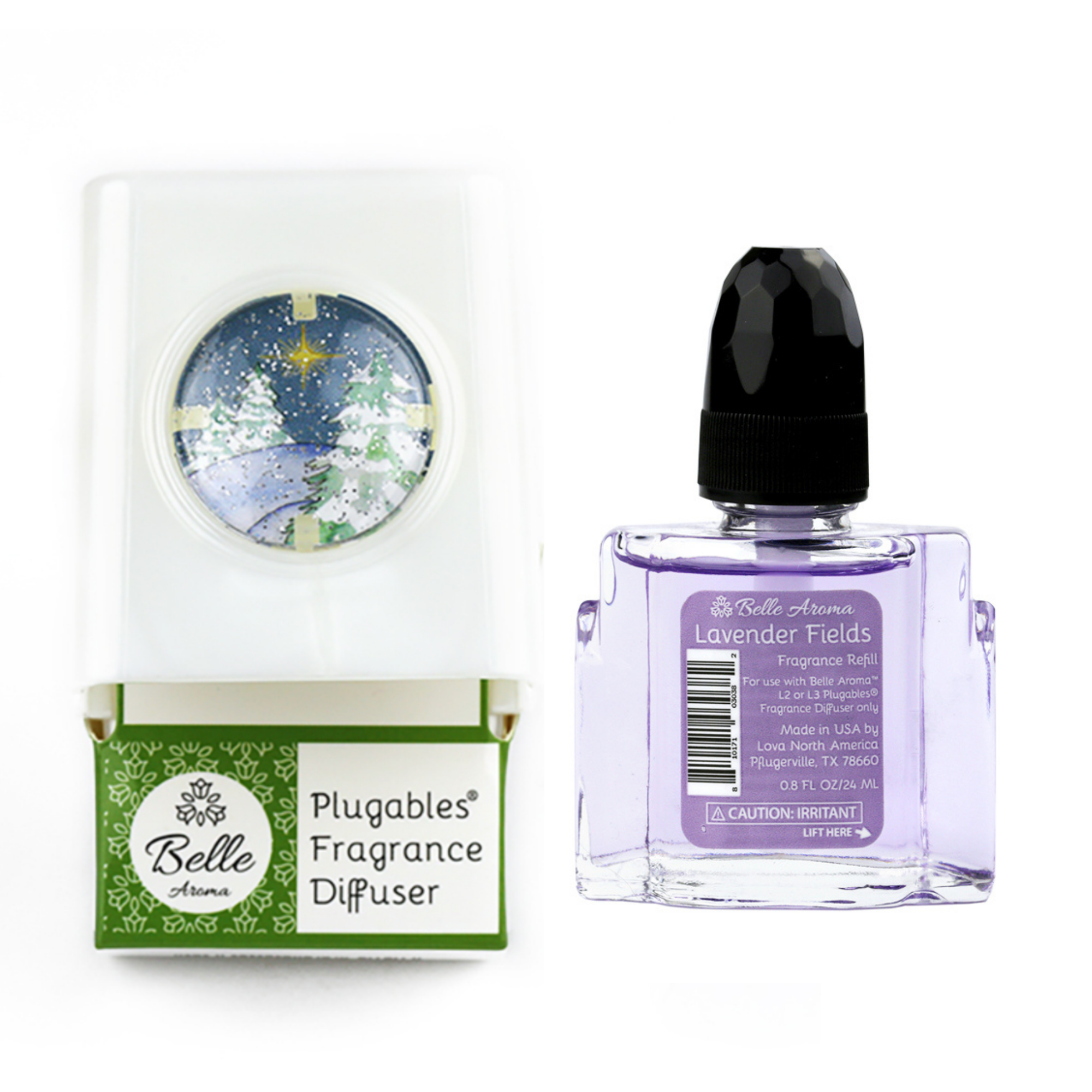 Glitter Domes™ Plugables® Aromalectric® Scented Oil Diffuser - Snowy Scene with Lavender Fields Fragrance Oil Home Fragrance Accessories