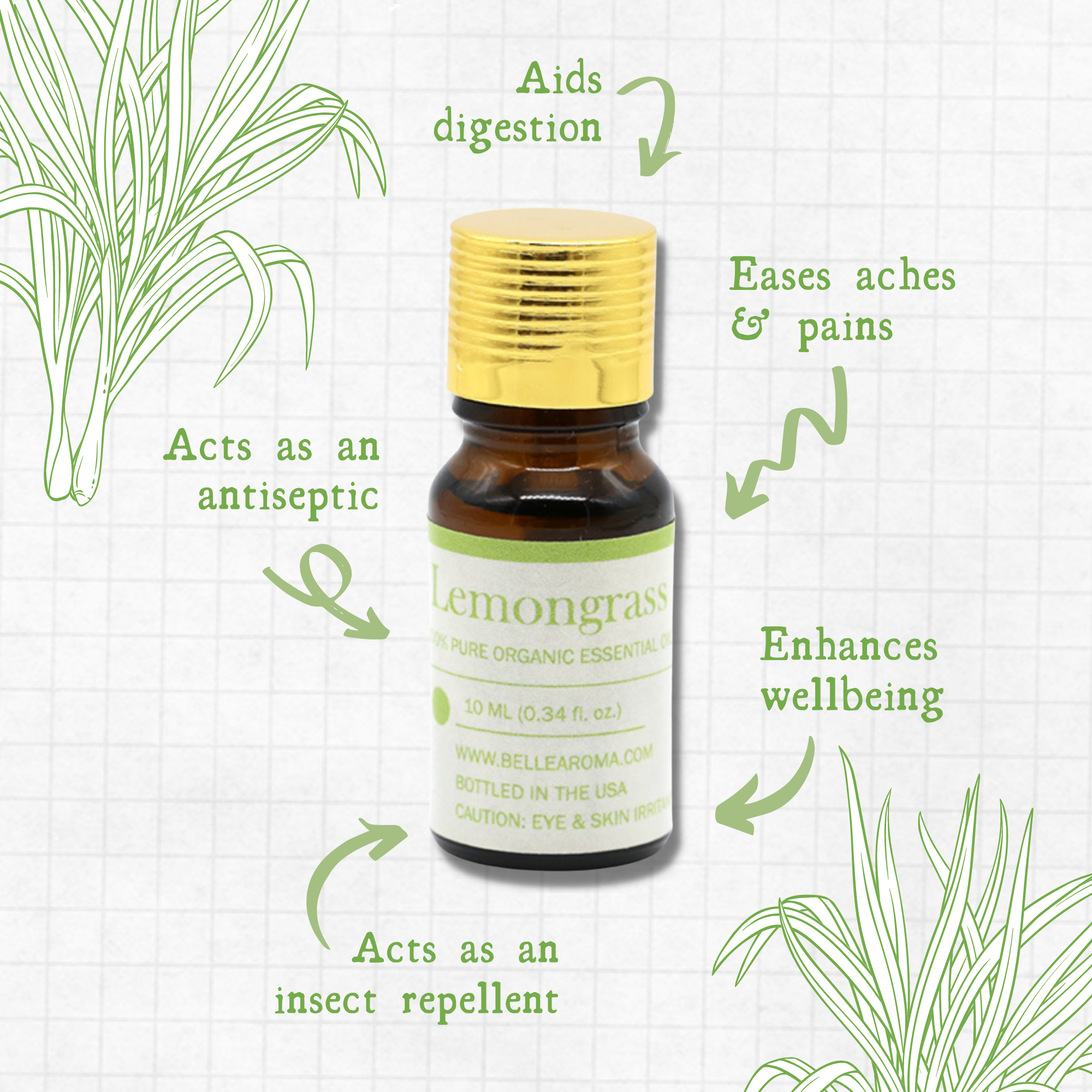 Organic Lemongrass - Belle Aroma® 10ML Organic Essential Oil  essential oil