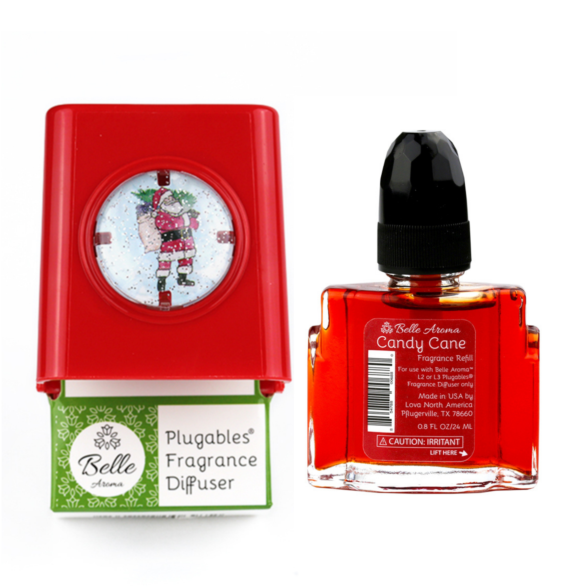Glitter Domes™ Plugables® Aromalectric® Scented Oil Diffuser - Santa with Candy Cane Fragrance Oil Home Fragrance Accessories