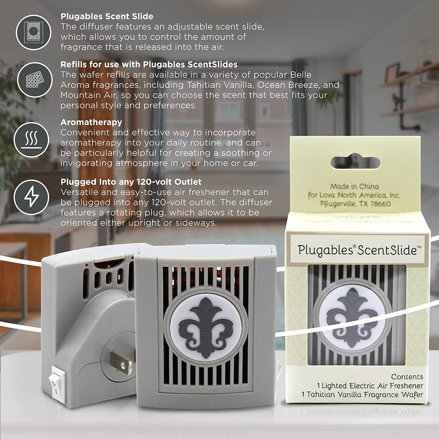 Fleur Plugables® ScentSlide® Plugin Night Light Diffuser with 1 Fragrance Wafer - Nickel  